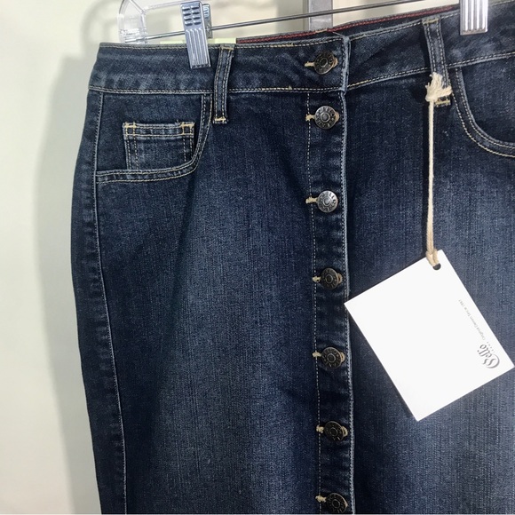 CELLO JEANS Blue Denim Jean Mid Length Button Front Straight Skirt Size M New! - Picture 3 of 15